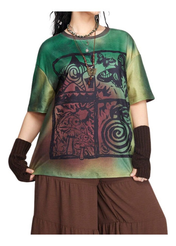 Camiseta De Estampado Tie Dye De Estilo Hippie Para Mujer. 