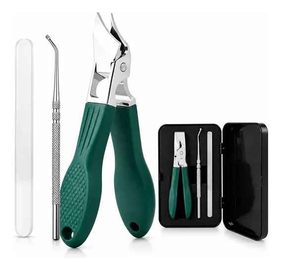 Alicate De Unha Profissional Inox Kit 4 Em 1 Estojo Azul-petróleo