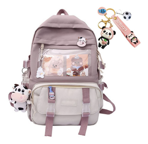 Mochila Escolar Kawaii Con Bonitos Accesorios De Vaca L...