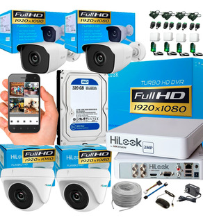 Kit Hikvision Hilook Dvr 1080 4ch + 4 Cámaras 1080p + Disco