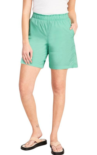 Shorts Mujer Old Navy Pull On Poplin Tiro Alto Verde