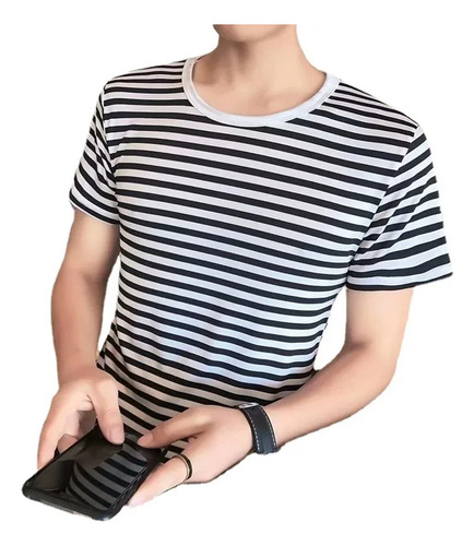 Camiseta De Manga Corta A Rayas A Rayas Para Hombre, Ropa De