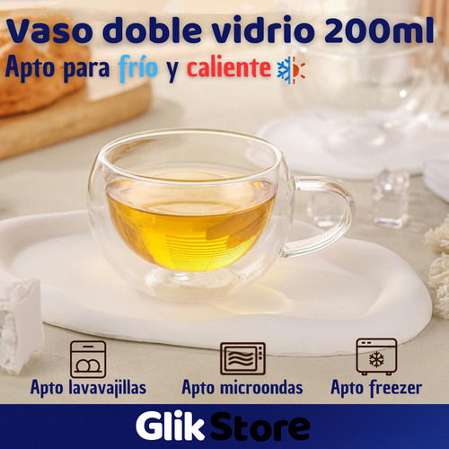 Taza Doble Pared Vidrio Asa 200 Ml. Cafe Te Térmica Aislante Transparente Abrazo
