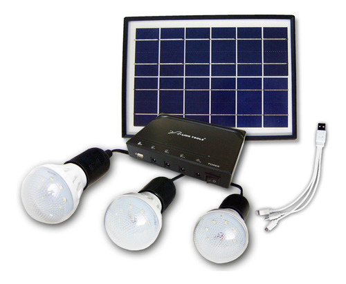 Kit Solar Iluminacion 3 Focos Led, Bateria, Panel, 6watts