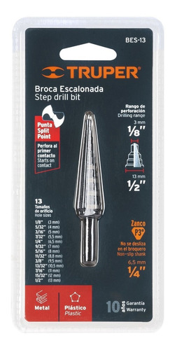 Broca Escalonada Óxido Negro 13 Escalones 1/8 A 1/2, Truper