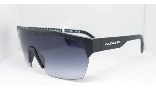 Lentes Sol Lacoste L989s Iconic Geometric Shield Retro 62mm Lente Azul Oscuro Varilla Negro Armazón Matte Black/white/blue 002