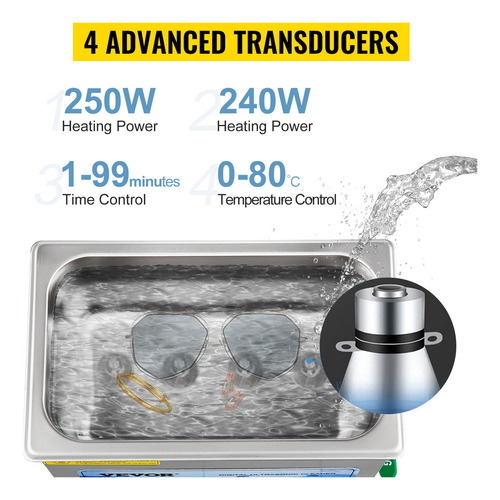 Vevor Limpiador Ultrasónico Profesional 10l Con Temporizador