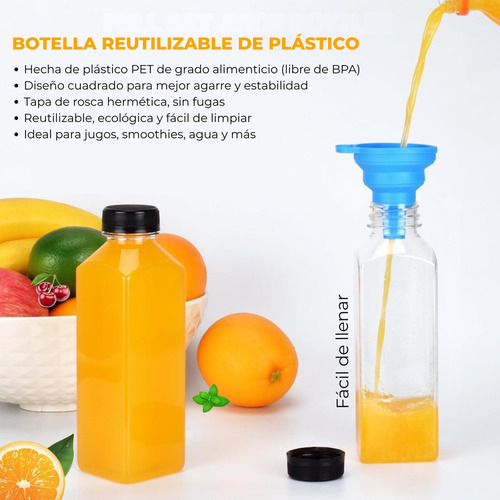 - 10 Botellas Plastico Reutilizable Bebidas Jugo 250 Ml