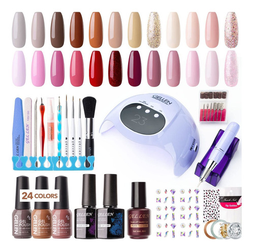 Kits Para Uñas De Gel De 24 Colores Con Luz Uv/led Y Tala