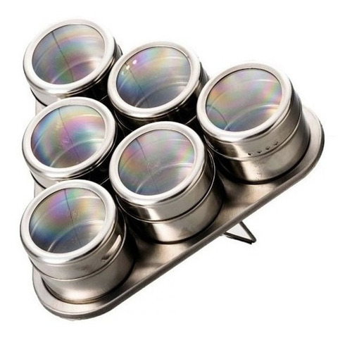 Porta Temperos E Condimentos Magnético Inox 6 Potes Com Imã