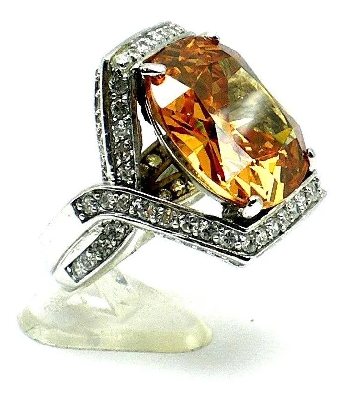 Fantastico Anillo De Plata 925 Citrino Y Zafiros