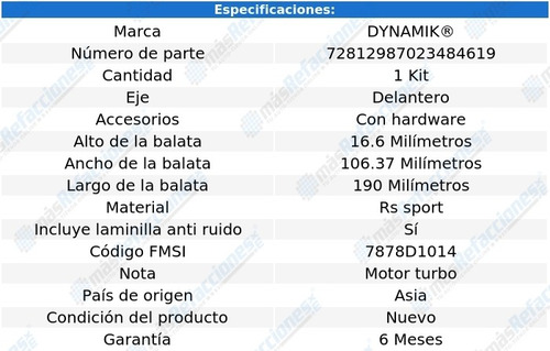 Balatas Rs Sport Delanteras Cayenne V8 4.5l 03-09 Dynamik