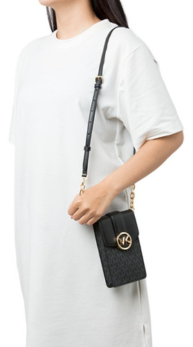 Bolsa Celular Michael Kors Monograma Crossbody Cadena Color Negro