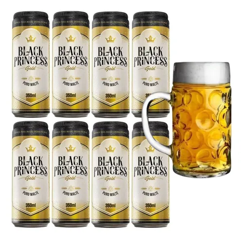 Kit 8 Cerveja Puro Malte Black Princess Lata 350ml + Caneca