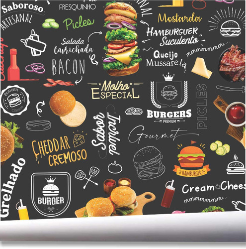 Papel De Parede Hamburgueria Pub Sanduiche Kit 02 Rolos A501