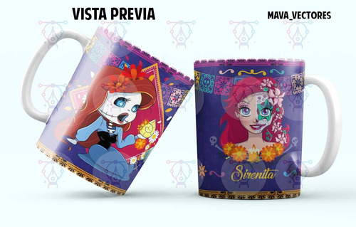 13 Plantillas Princesas Catrinas Taza Sublimacion Psd 