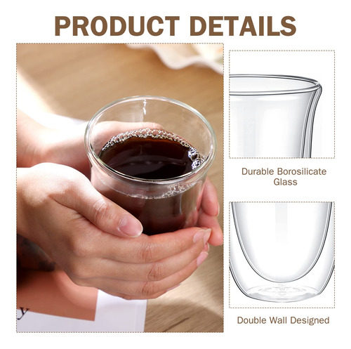 Paquete De 8 Tazas De Café Expreso De Vidrio Doble Pared Claro Nombre Del Diseño