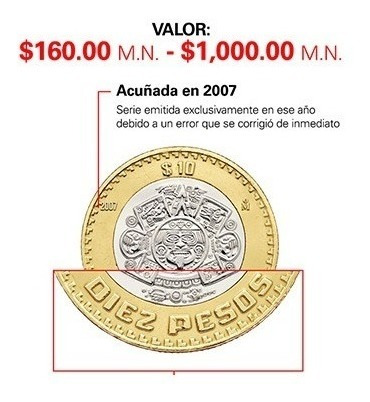 Moneda De 10 Pesos 2007 Grafila Invertida