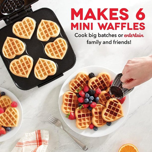 Maquina Para Hacer 6 Waffles En Forma De Corazon Dash Roja
