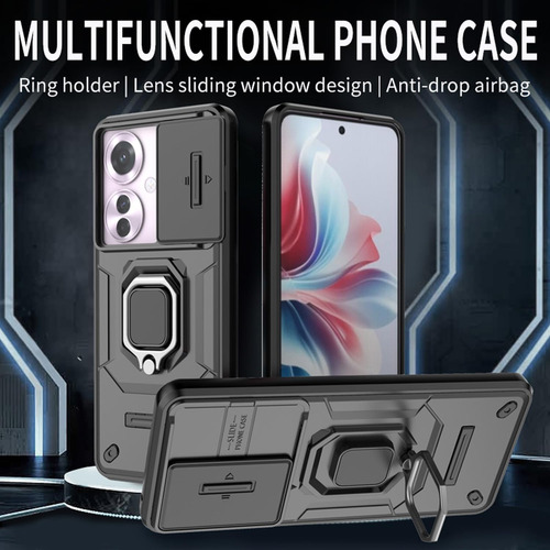 Funda Uso Rudo Cámara Protección Para Oppo Reno 11f + Mica Negro Oppo Reno 11f