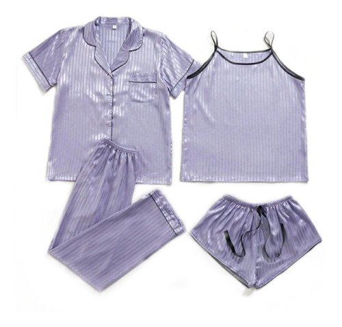 Conjunto De Pijama Pantalón, Short, Camisa Y Polera 4 Piezas