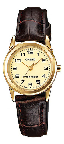 Reloj Casio Ltp-v001gl-9b Dama Color De La Malla Cuero Color Del Bisel Dorado Color Del Fondo Amarillo