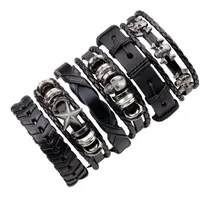 Comprar Juego 6 Pulseras Cuero Hombre Calavera Steampunk Rock Negro