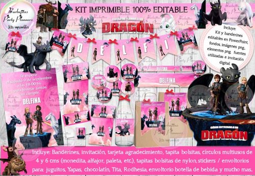 Kit Imprimible Como Entrenar A Mi Dragon Rosa 100% Editable