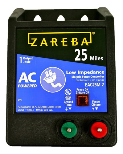 Zareba Eac25m-z Cargador De Valla Eléctrico De Baja Imped...