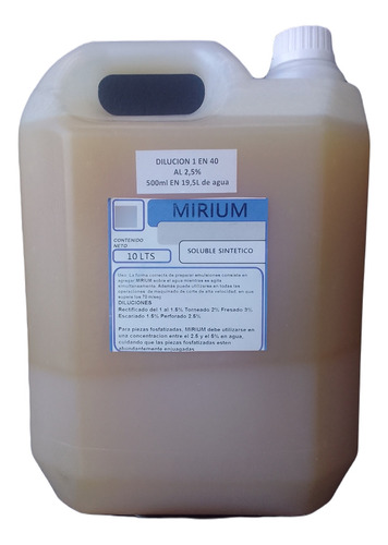 Aceite Soluble Mirium Sint 100% Sintético X10l (rinde 400l)