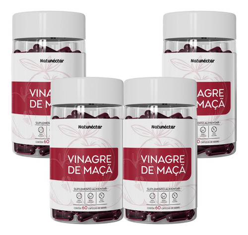 4x Suplemento Vinagre De Maçã 240 Cáps Natunéctar