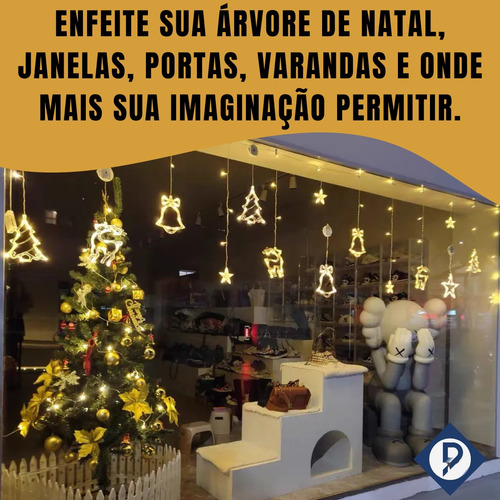 Cascata Símbolos De Natal Com 120 Leds Branco Quente 2,5m
