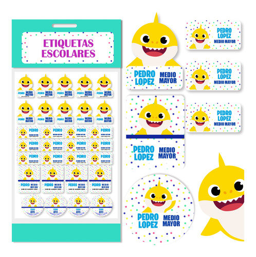 Etiquetas Marcar Ropa Y Utiles Escolares Baby Shark Niño