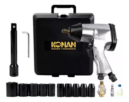 Llave De Impacto 320nm En Kit Konan 15 Piezas Modelo Kki/01 Gris 50
