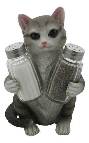 Gray Kitty Cat  juego Salero Pimentero Diseño Vidrio Pet