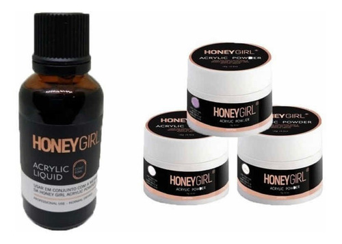 Kit : Monómero O Líquido Acrílico Honey G + 3 Polvos Acrílic