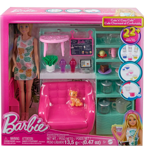 Barbie Muñeca Playset Cafeteria Tienda De Te 22 Piezas