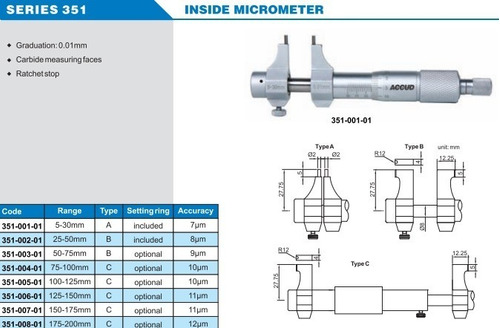 Micrometro Interior 5-30mm 0.01mm Accud 