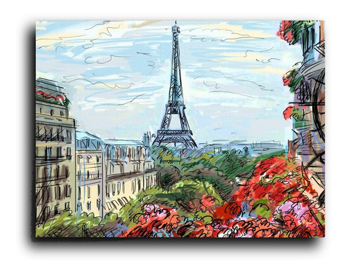 Cuadro Decorativo Canvas Dibujo Arte Paris Torre Eiffel60*90