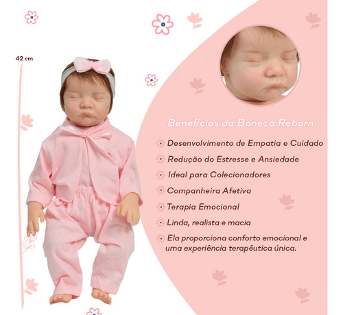 Boneca Reborn Recém Nascida Cabelo Fio A Fio Pijama Rosa
