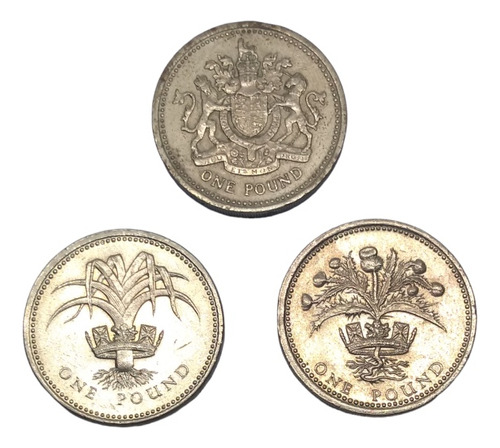 Monedas Inglaterra 1 Libra Esterlina 3 Piezas Años 80's 