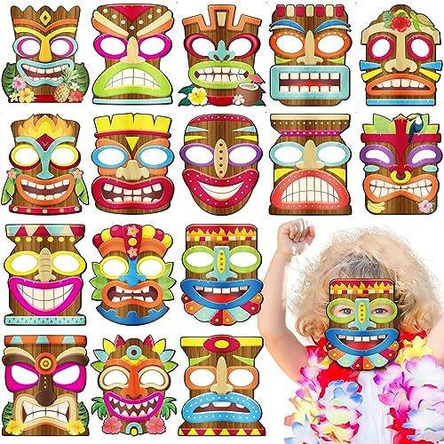 Aoriher 16 Piezas Aloha Party Supplies Tiki Totem Masks Más