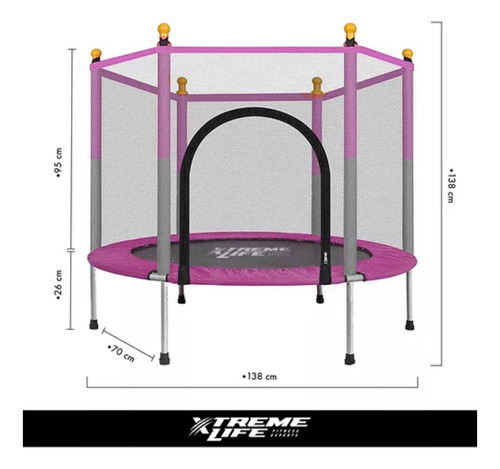 Cama Elastica Pequeña 1.4 Metros 4.6 Pies Rosa Con Malla