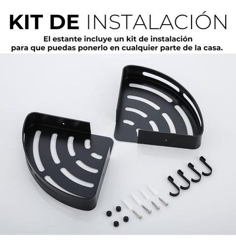 Juego De 2 Organizadores Para Ducha Triangulares Esquineros Metálicos Con Gancho Fasilyt Color Negro
