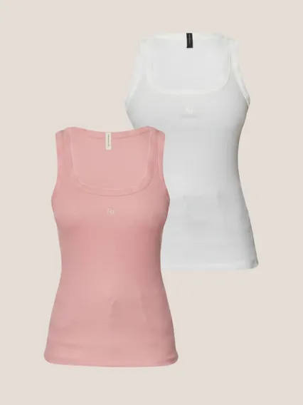 Kit 2 Peças Regata Colcci Feminina Slim Algodão Canelada Off/rosa Nenhum M Liso