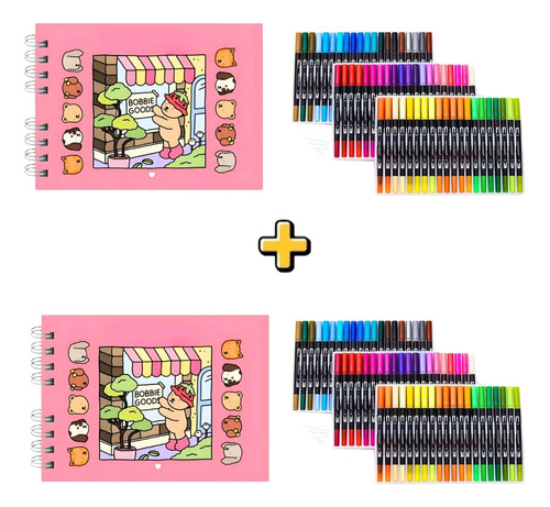 Kit 2 Livros De Colorir Boobie Com 2 Kit 60 Canetinhas Touch