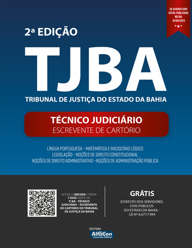 Apostila Tjba - Técnico Judiciário E Escrevente De Cartório Do Tribunal De Justiça Do Estado Da Bahia, De Públicos Concursos. Editora Alfacon Concursos Públicos, Capa Mole Em Português