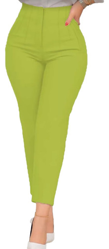 Pantalón De Vestir Tiro Alto Con Pinzas Verde Manzana 