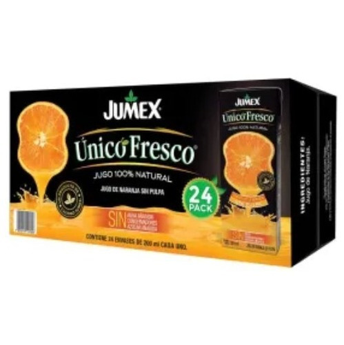 Jugo De Naranja Sin Pulpa Jumex Único Fresco 24 Pz De 200ml 