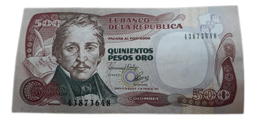 Billete Colombia 500 Pesos Oro 1993
